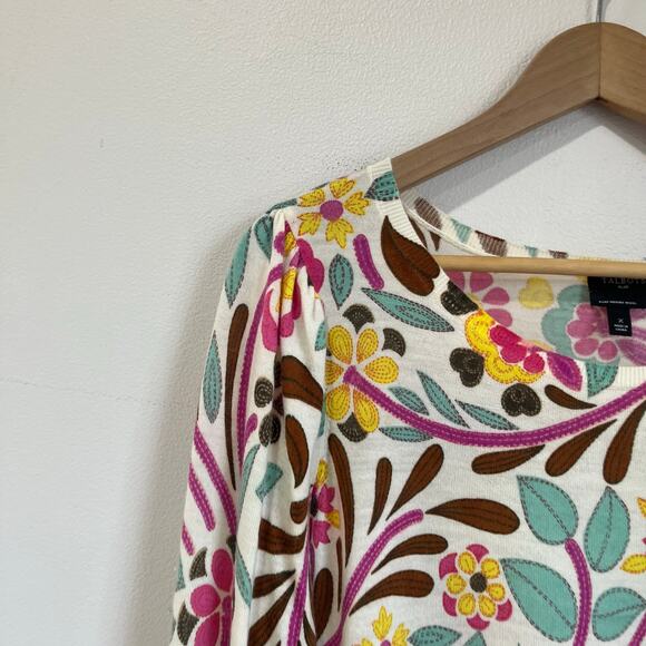 Talbots Pure Merino Wool Floral Print Long Sleeve Sweater Top Size L - Picture 4 of 9